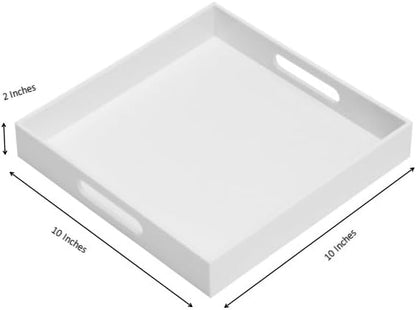 KEVLANG Glossy White Sturdy Acrylic Serving Tray with Handles-12x20 Inch-Serving Coffee Appetizer Breakfast-Kitchen Countertop Makeup Drawer Organizer-Vanity Table Ottoman Decorative Tray