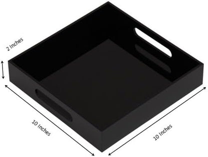 KEVLANG Glossy White Sturdy Acrylic Serving Tray with Handles-12x20 Inch-Serving Coffee Appetizer Breakfast-Kitchen Countertop Makeup Drawer Organizer-Vanity Table Ottoman Decorative Tray