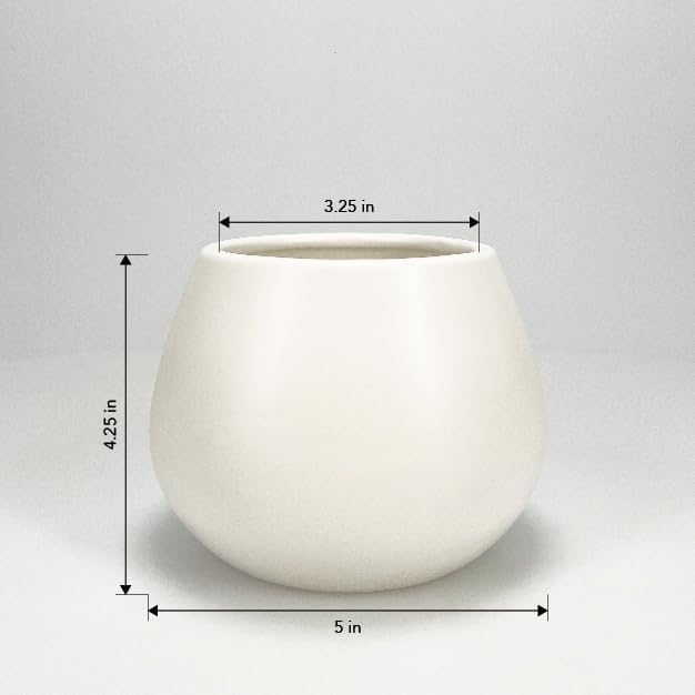 Kate Sleek Matte White Plant Pot Indoor, 5 Inch Pot for Plants, Lightweight, Minimal Style, Tabletop Decorative Garden Pot at Living Room, Work Desk, Ceramic Cachepot for Indoor Plants, Faux Flower