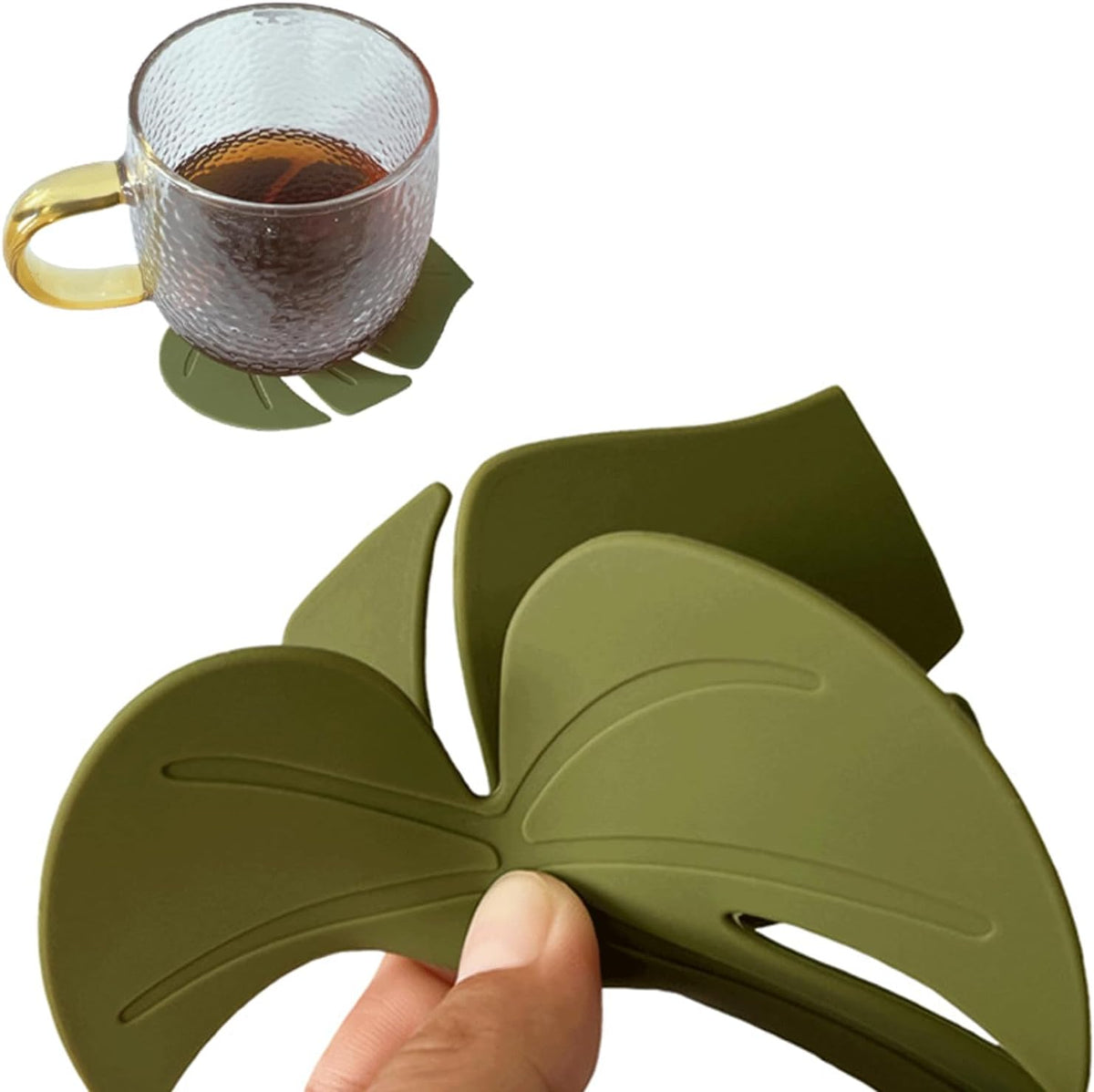 2PCS Fun Silicone Coasters, Cute Monstera Leaf Coaster for Cup Desk Decor