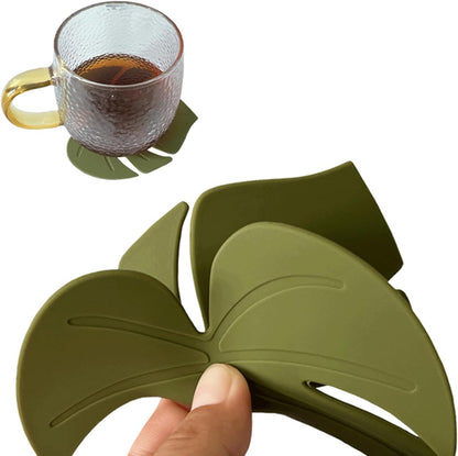 2PCS Fun Silicone Coasters, Cute Monstera Leaf Coaster for Cup Desk Decor