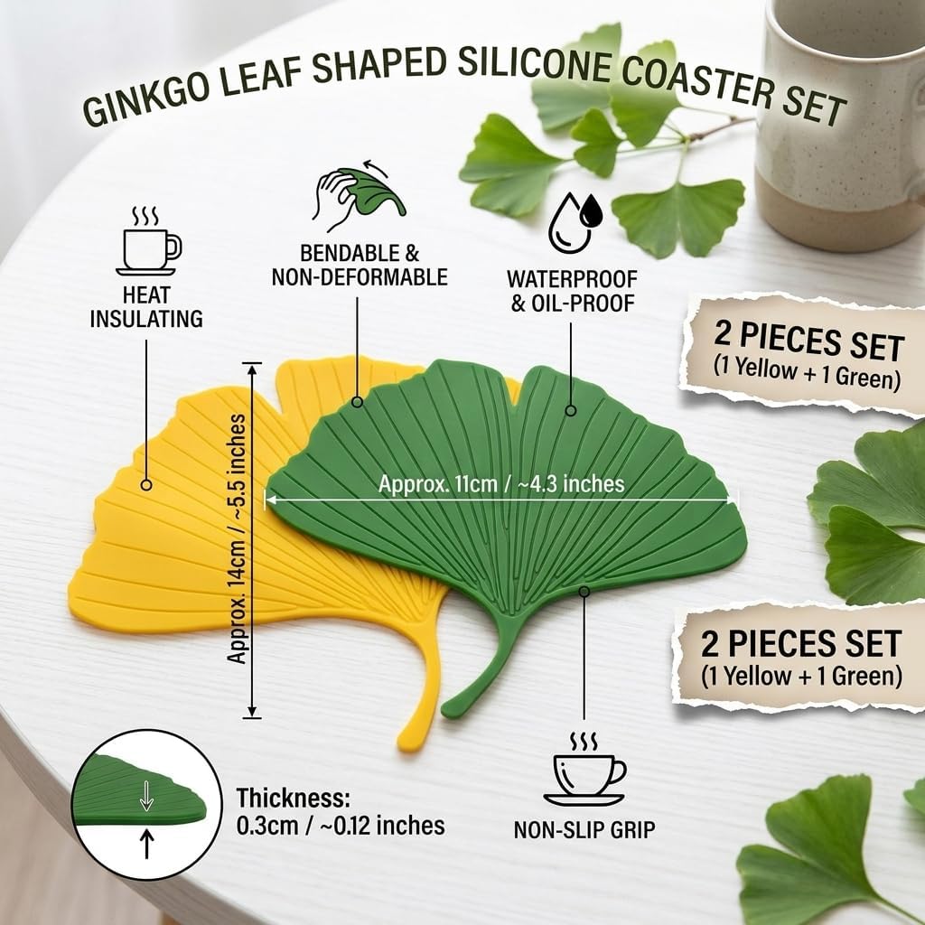 2PCS Fun Silicone Coasters, Cute Monstera Leaf Coaster for Cup Desk Decor