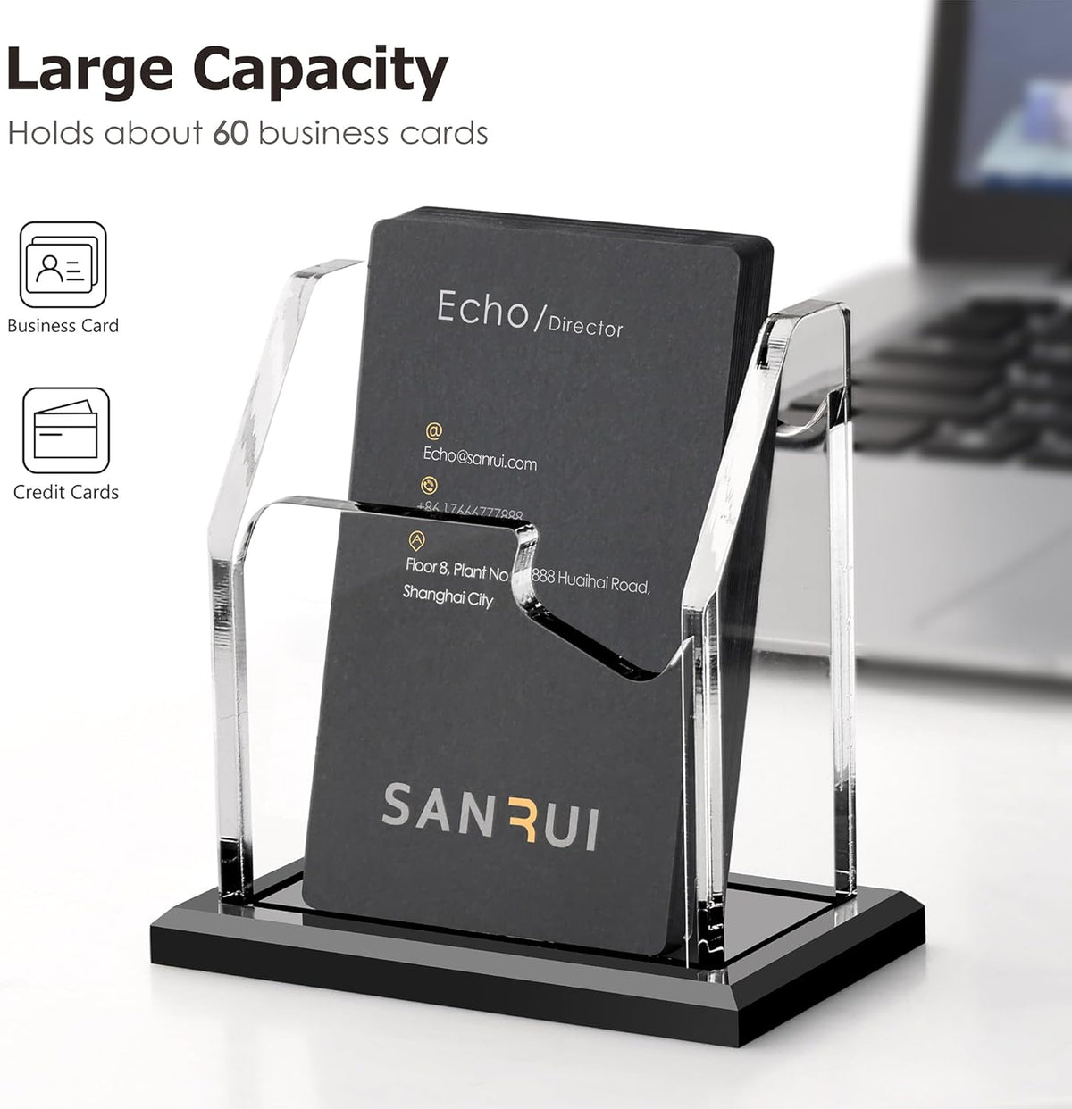 Acrylic Black Business Card Holder Clear Desk Display Stand 1 Slot