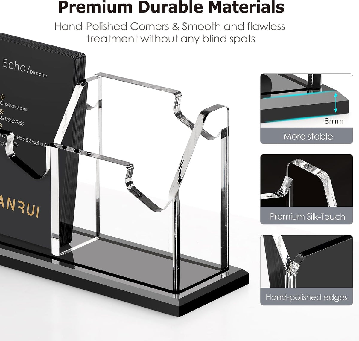 Acrylic Black Business Card Holder Clear Desk Display Stand 1 Slot
