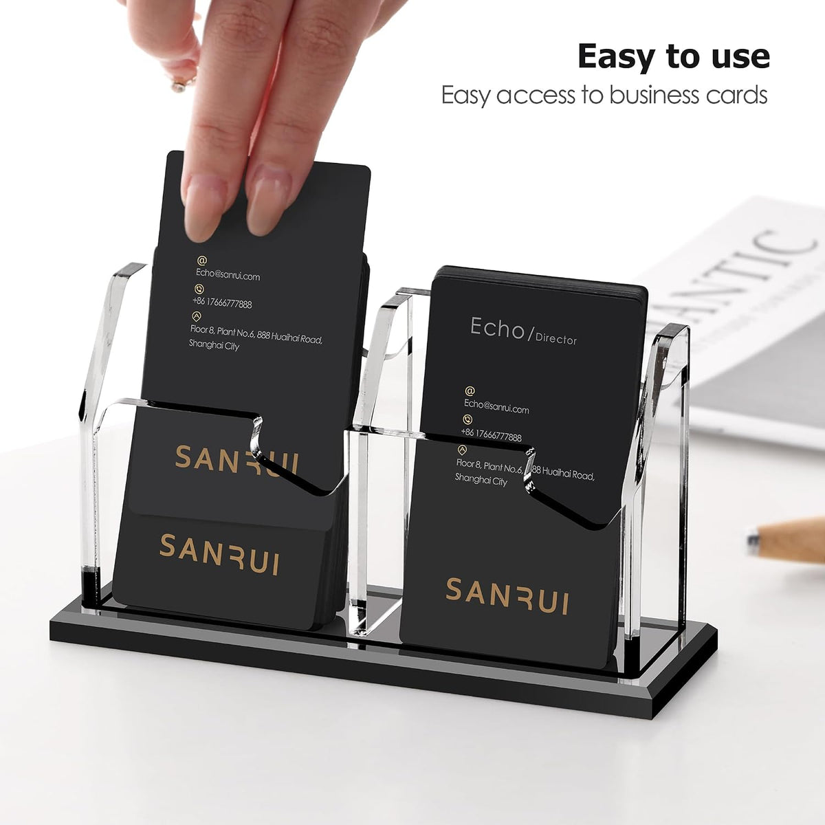 Acrylic Black Business Card Holder Clear Desk Display Stand 1 Slot