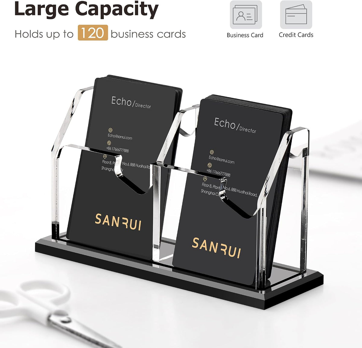 Acrylic Black Business Card Holder Clear Desk Display Stand 1 Slot