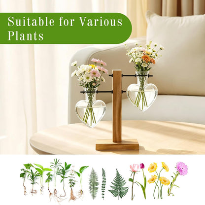Plant Propagation Station Terrarium Wooden Stand 2 Love Bulb Vase
