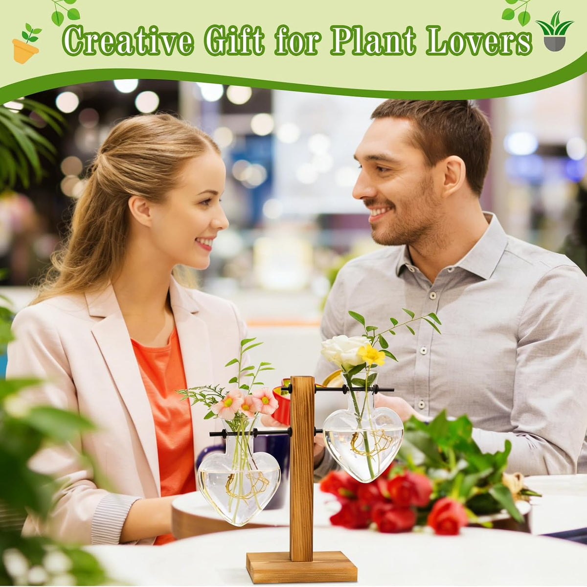 Plant Propagation Station Terrarium Wooden Stand 2 Love Bulb Vase