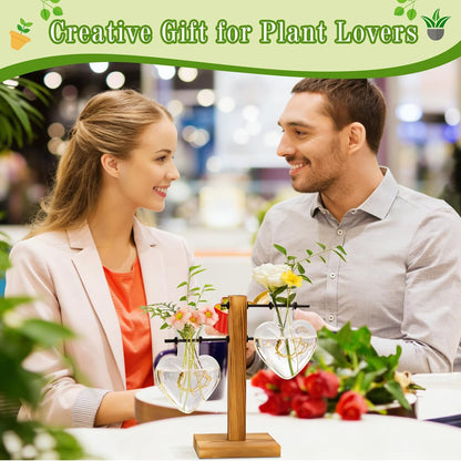 Plant Propagation Station Terrarium Wooden Stand 2 Love Bulb Vase