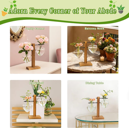 Plant Propagation Station Terrarium Wooden Stand 2 Love Bulb Vase