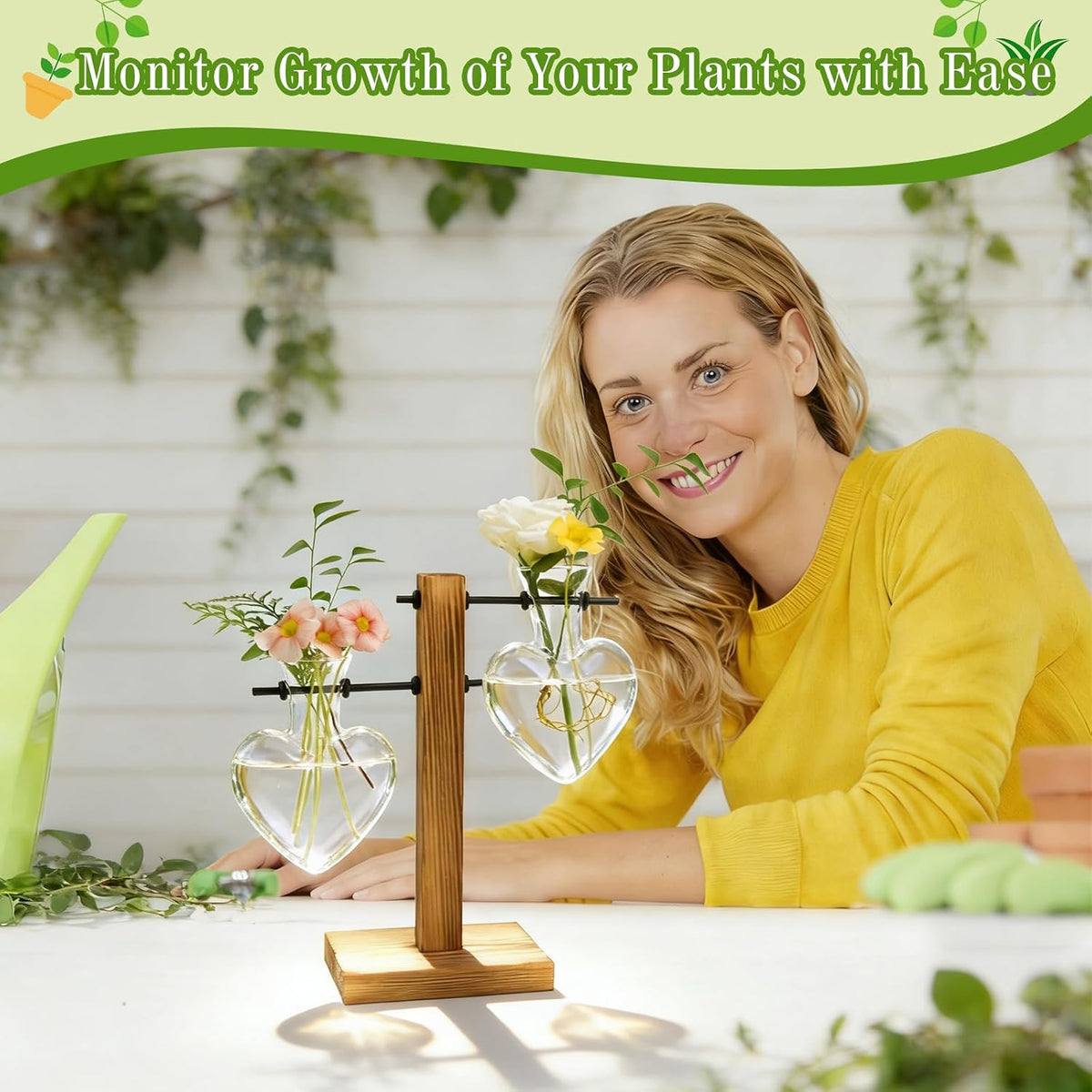 Plant Propagation Station Terrarium Wooden Stand 2 Love Bulb Vase