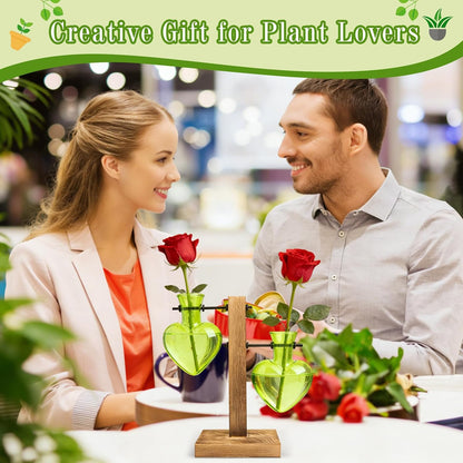 Plant Propagation Station Terrarium Wooden Stand 2 Love Bulb Vase