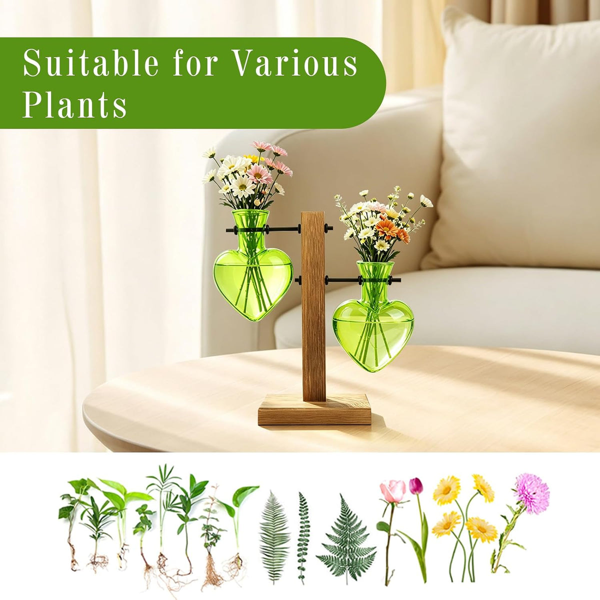 Plant Propagation Station Terrarium Wooden Stand 2 Love Bulb Vase