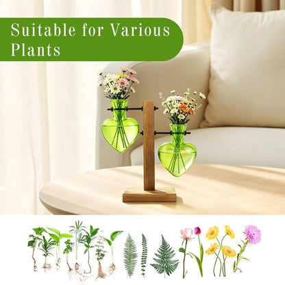 Plant Propagation Station Terrarium Wooden Stand 2 Love Bulb Vase