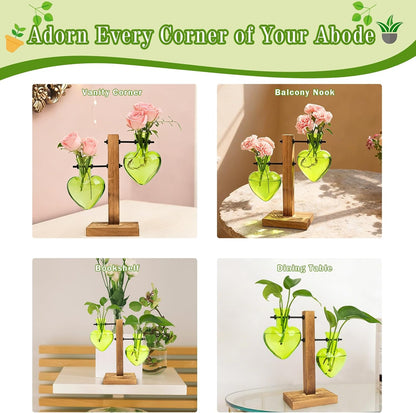 Plant Propagation Station Terrarium Wooden Stand 2 Love Bulb Vase