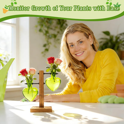 Plant Propagation Station Terrarium Wooden Stand 2 Love Bulb Vase