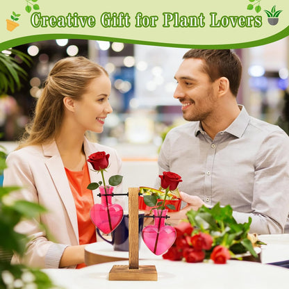 Plant Propagation Station Terrarium Wooden Stand 2 Love Bulb Vase