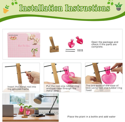 Plant Propagation Station Terrarium Wooden Stand 2 Love Bulb Vase