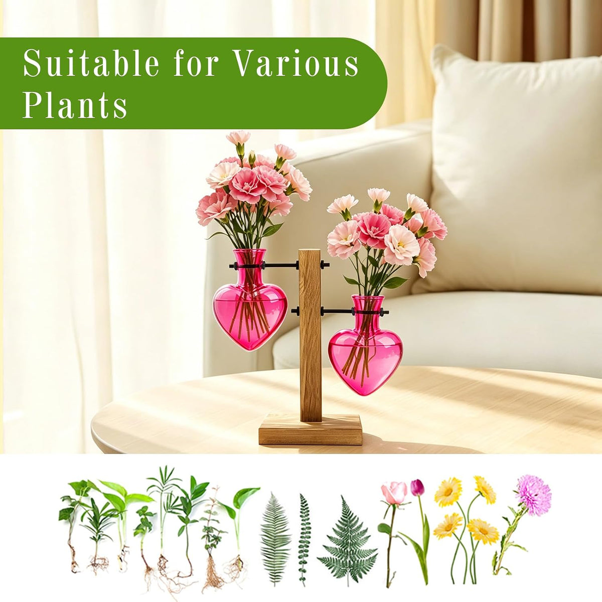 Plant Propagation Station Terrarium Wooden Stand 2 Love Bulb Vase