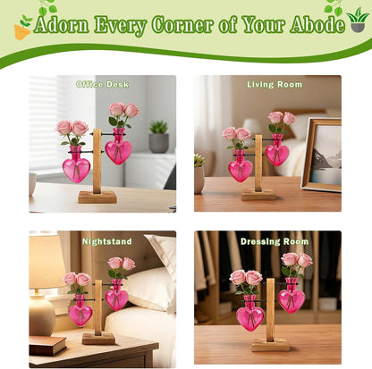 Plant Propagation Station Terrarium Wooden Stand 2 Love Bulb Vase