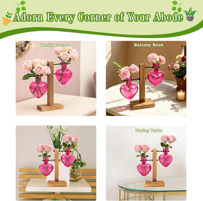 Plant Propagation Station Terrarium Wooden Stand 2 Love Bulb Vase