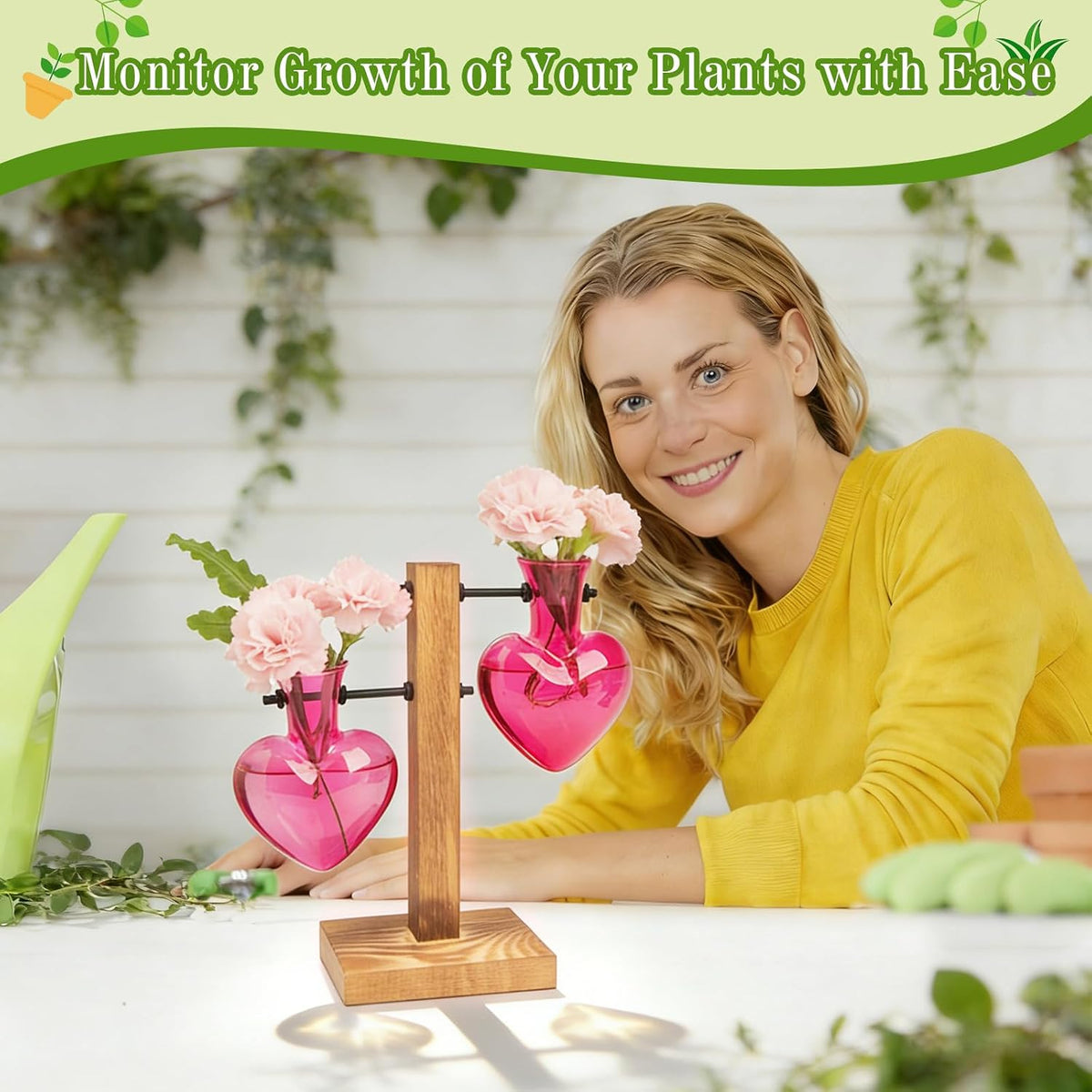 Plant Propagation Station Terrarium Wooden Stand 2 Love Bulb Vase