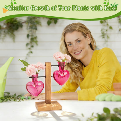 Plant Propagation Station Terrarium Wooden Stand 2 Love Bulb Vase