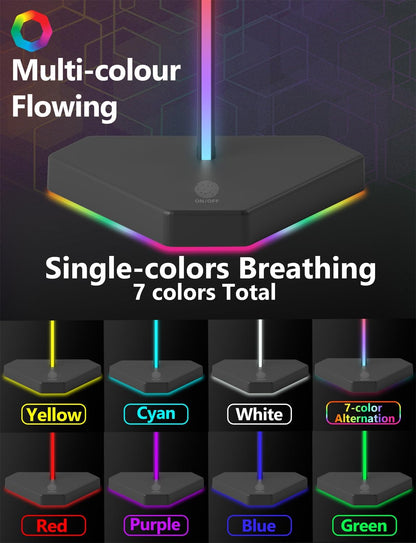 RGB Headphones Stand with 1 USB-C Data Transmission& 3 Type-C Charging Port, Desk Gaming Headset Holder with 7 Light Modes and Non-Slip Rubber Base (Black)