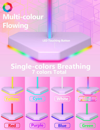 RGB Headphones Stand with 1 USB-C Data Transmission& 3 Type-C Charging Port, Desk Gaming Headset Holder with 7 Light Modes and Non-Slip Rubber Base (Black)