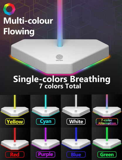 RGB Headphones Stand with 1 USB-C Data Transmission& 3 Type-C Charging Port, Desk Gaming Headset Holder with 7 Light Modes and Non-Slip Rubber Base (Black)