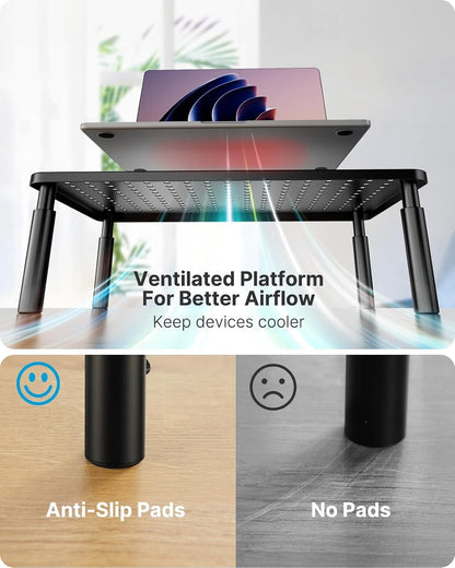 Monitor Stand, Monitor Stand Riser 3 Height Adjustable, Monitor Riser with Airflow Vents, Laptop Stand for Desk, Laptop Riser, Desk Organizer for Monitor, Laptop, PC, Printer