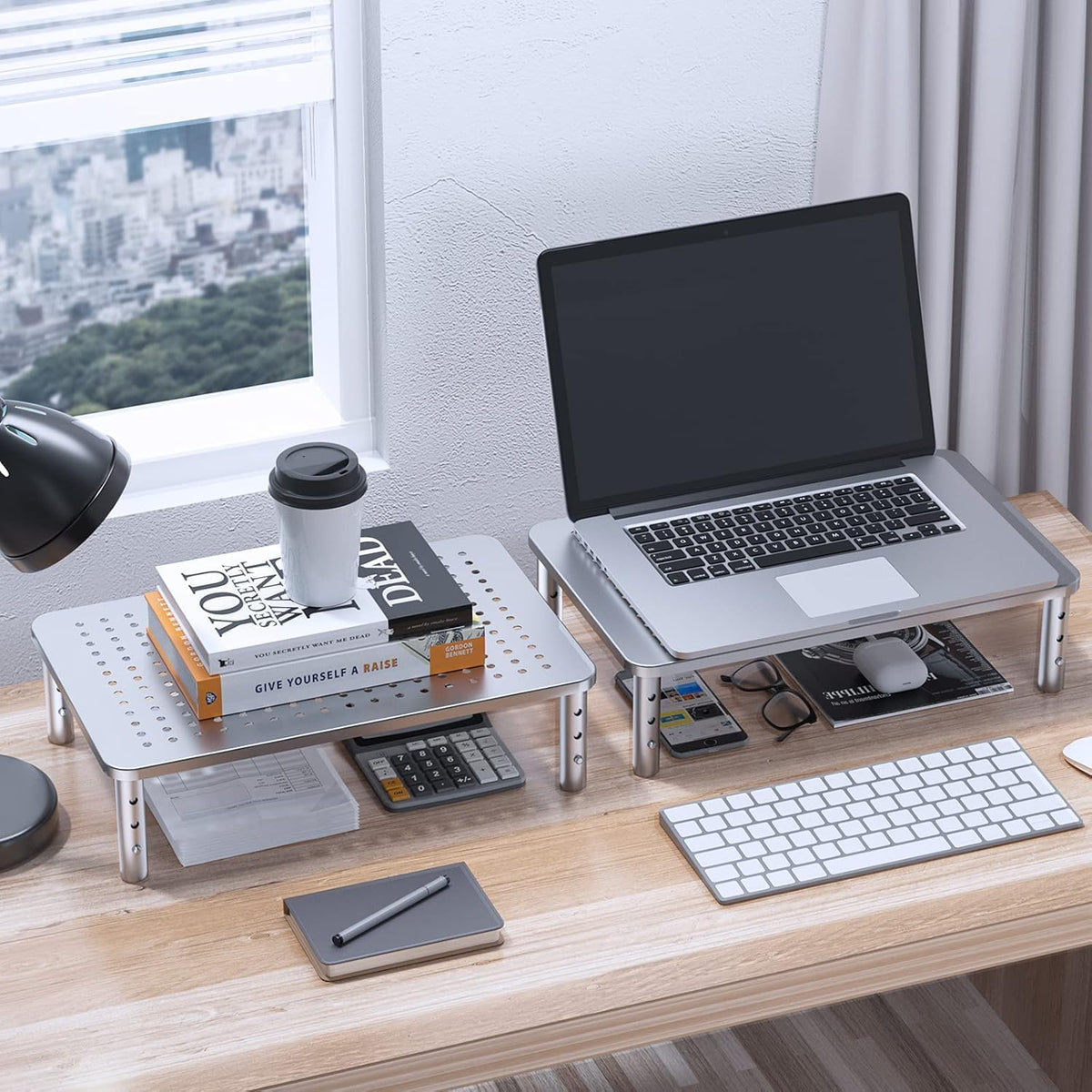 Monitor Stand, Monitor Stand Riser 3 Height Adjustable, Monitor Riser with Airflow Vents, Laptop Stand for Desk, Laptop Riser, Desk Organizer for Monitor, Laptop, PC, Printer