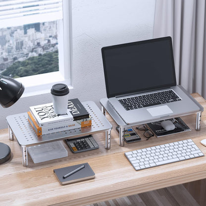 Monitor Stand, Monitor Stand Riser 3 Height Adjustable, Monitor Riser with Airflow Vents, Laptop Stand for Desk, Laptop Riser, Desk Organizer for Monitor, Laptop, PC, Printer