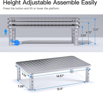 Monitor Stand, Monitor Stand Riser 3 Height Adjustable, Monitor Riser with Airflow Vents, Laptop Stand for Desk, Laptop Riser, Desk Organizer for Monitor, Laptop, PC, Printer