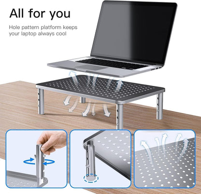 Monitor Stand, Monitor Stand Riser 3 Height Adjustable, Monitor Riser with Airflow Vents, Laptop Stand for Desk, Laptop Riser, Desk Organizer for Monitor, Laptop, PC, Printer