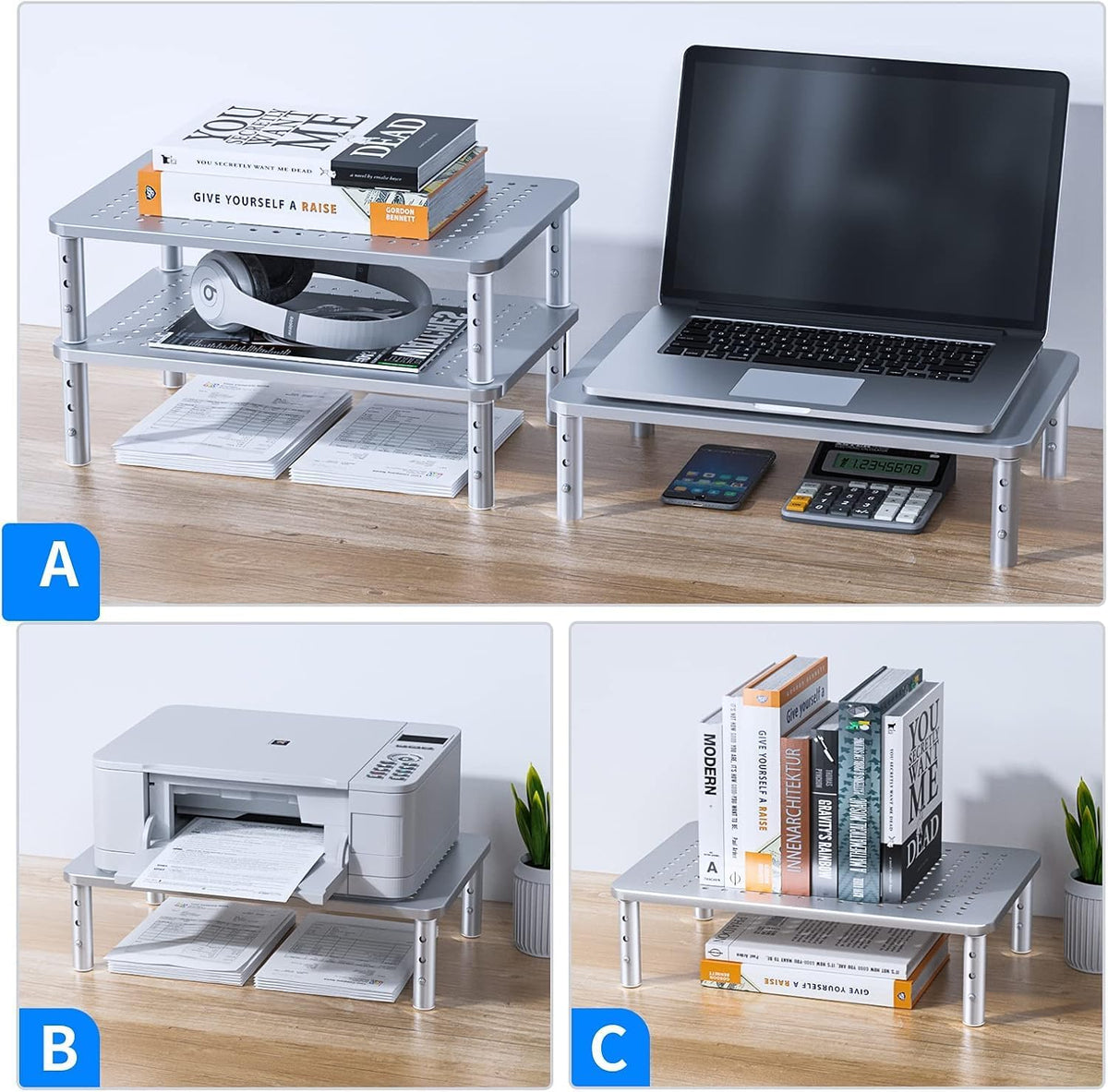 Monitor Stand, Monitor Stand Riser 3 Height Adjustable, Monitor Riser with Airflow Vents, Laptop Stand for Desk, Laptop Riser, Desk Organizer for Monitor, Laptop, PC, Printer