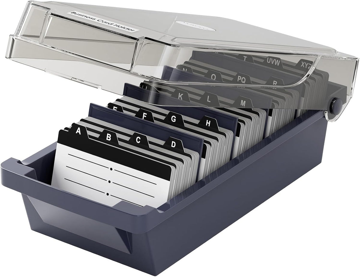 Business Card Holder Desk, Large Plastic Business Card Box with Lid