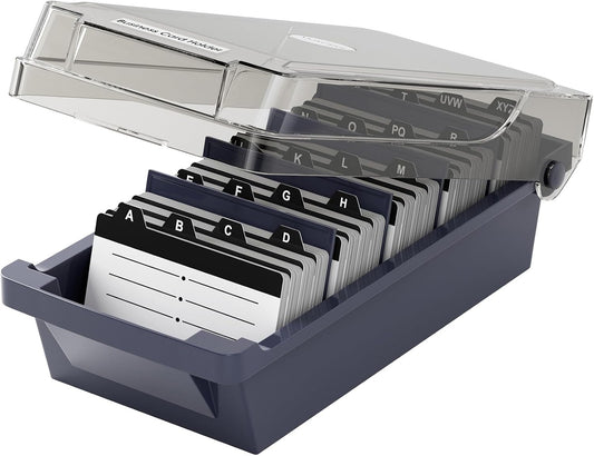 Business Card Holder Desk, Large Plastic Business Card Box with Lid