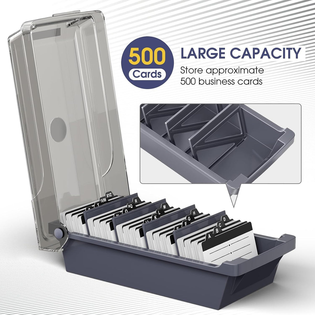 Business Card Holder Desk, Large Plastic Business Card Box with Lid