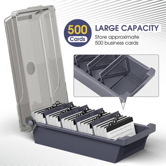 Business Card Holder Desk, Large Plastic Business Card Box with Lid