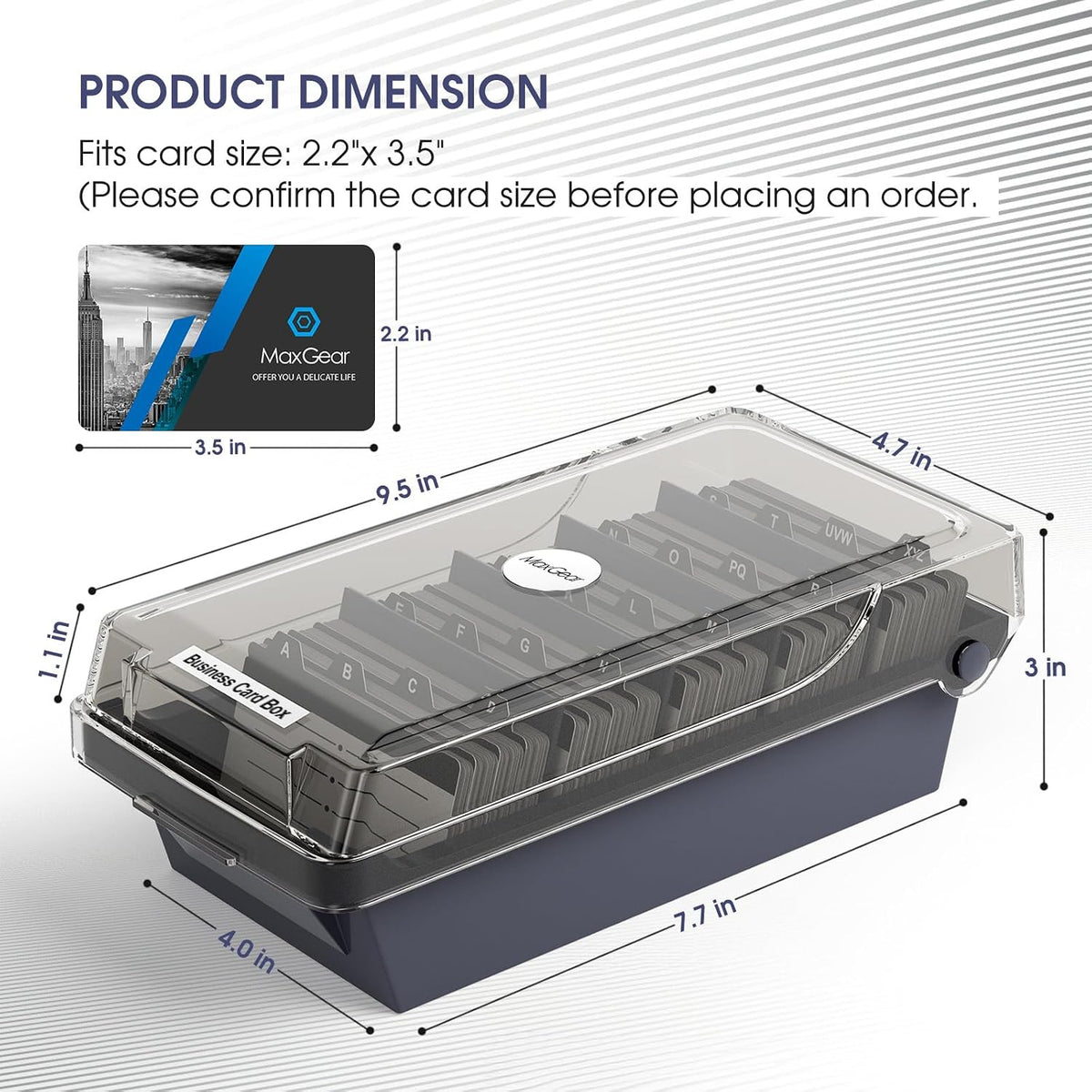 Business Card Holder Desk, Large Plastic Business Card Box with Lid