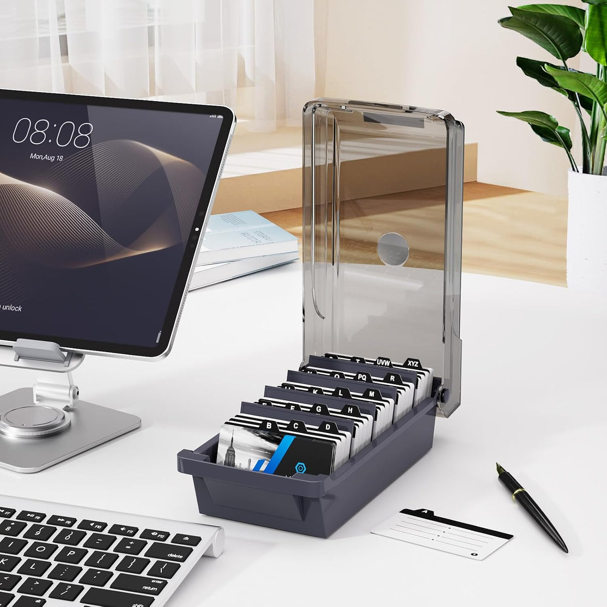 Business Card Holder Desk, Large Plastic Business Card Box with Lid