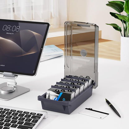 Business Card Holder Desk, Large Plastic Business Card Box with Lid