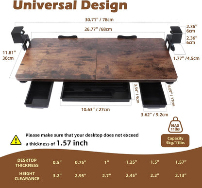 Large 26.77" Keyboard Tray Under Desk with Storage Drawer - Heavy Duty C-Clamp Mount, Ergonomic Computer Keyboard Stand for Home Office, Easy Install (Mahogany)