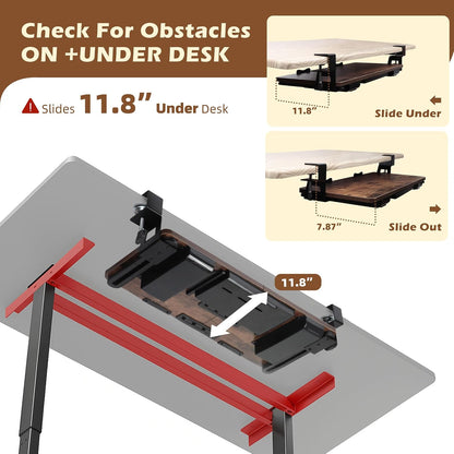 Large 26.77" Keyboard Tray Under Desk with Storage Drawer - Heavy Duty C-Clamp Mount, Ergonomic Computer Keyboard Stand for Home Office, Easy Install (Mahogany)