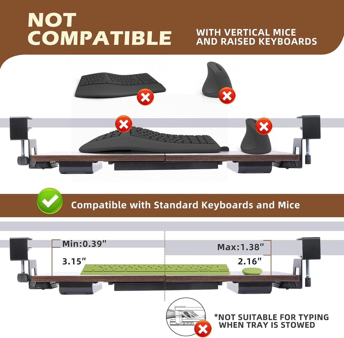 Large 26.77" Keyboard Tray Under Desk with Storage Drawer - Heavy Duty C-Clamp Mount, Ergonomic Computer Keyboard Stand for Home Office, Easy Install (Mahogany)