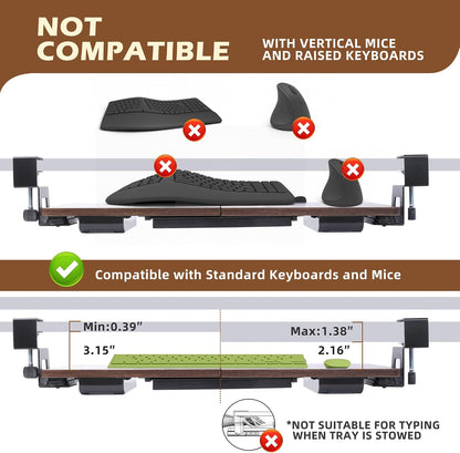 Large 26.77" Keyboard Tray Under Desk with Storage Drawer - Heavy Duty C-Clamp Mount, Ergonomic Computer Keyboard Stand for Home Office, Easy Install (Mahogany)