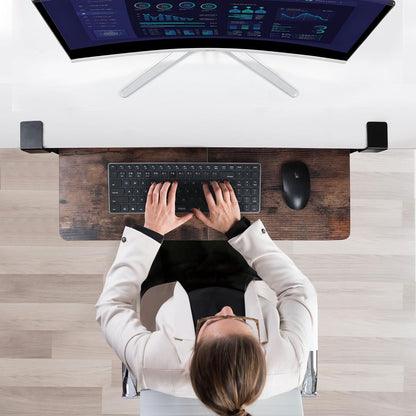 Large 26.77" Keyboard Tray Under Desk with Storage Drawer - Heavy Duty C-Clamp Mount, Ergonomic Computer Keyboard Stand for Home Office, Easy Install (Mahogany)