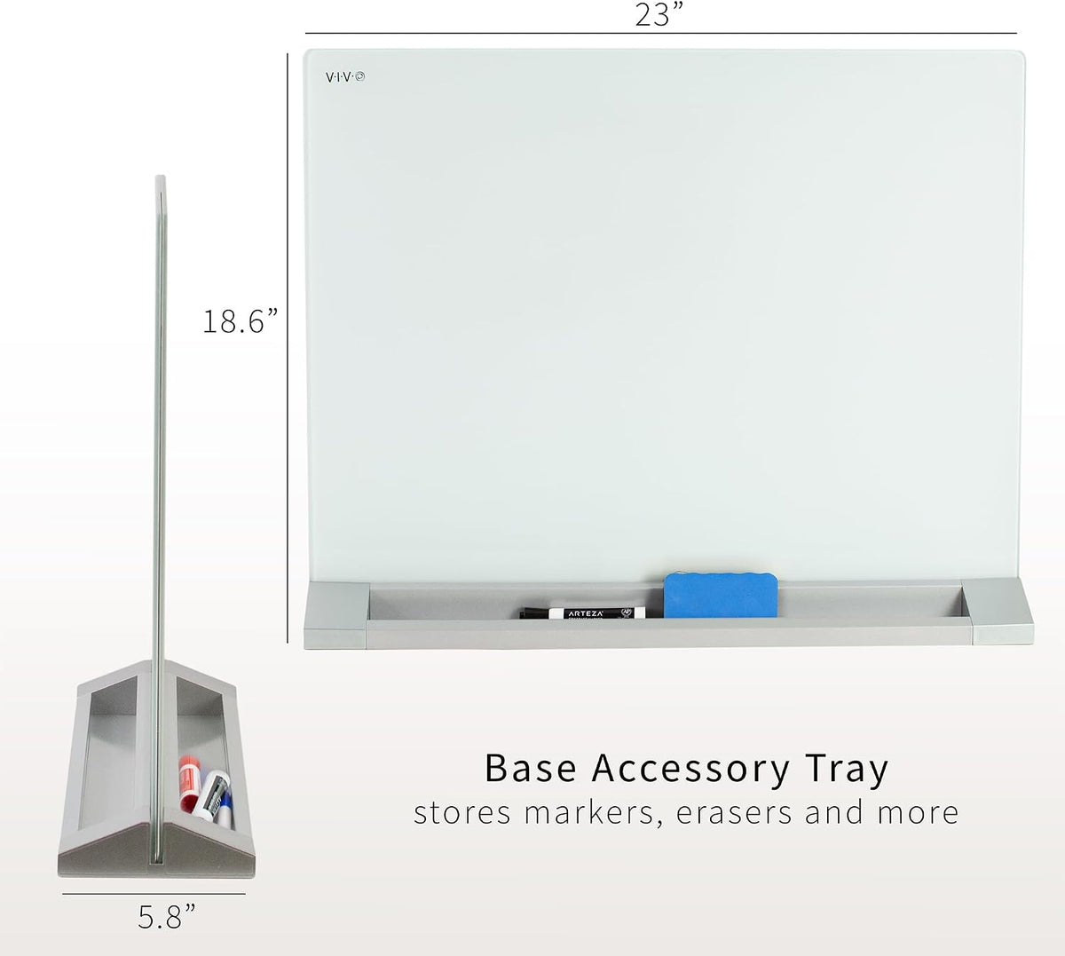White Glass 23 x 19 in Tabletop Dry Erase Board, DESK-WB23G