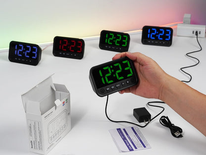 Small LED Digital Clock for Bedroom, Loud Alarm Clock for Heavy Sleepers Adults, Teens | Plug-In Electric Desk Clock | Simple Bedside Nightstand Clock with Adjustable Volume/Brightness/Snooze – Green